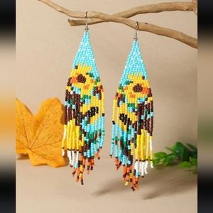 Sunflower Beaded Dangle Earrings